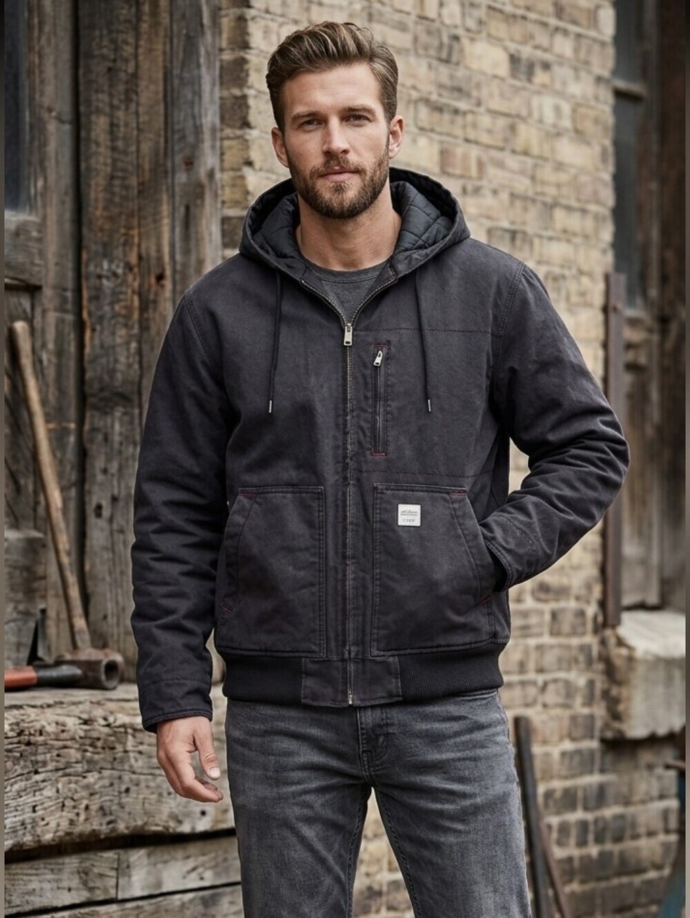 Eddie Bauer Workwear Hooded Duck Canvas Work Jacket ,Men's Medium NWOT